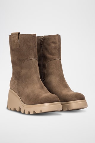 Bottines compensées en nubuck - Taupe