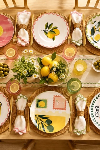 6 assiettes plates en céramique et grés - 26,5 cm