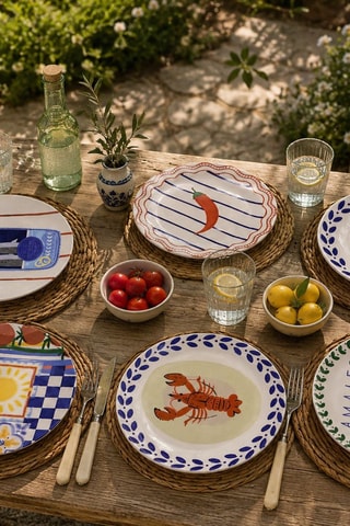 6 assiettes plates en céramique et grés - 26,5 cm