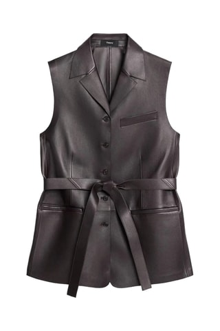 Veste sans manches en cuir Tie Waist - Marron foncé