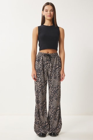 Pantalon wide legs - Noir et beige