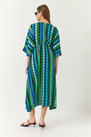Robe midi - Bleu et vert