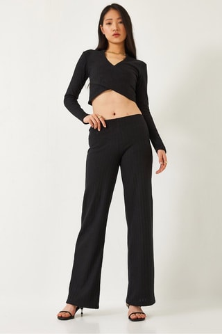 Crop top et pantalon regular taille haute - Noir