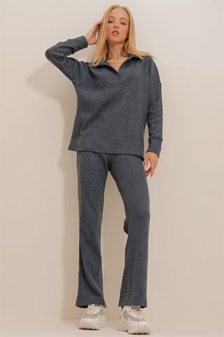 Blouse regular et pantalon palazzo - Gris