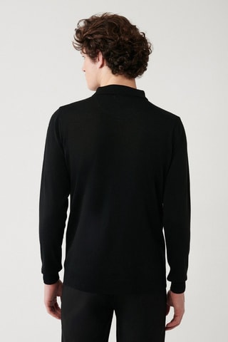Pull regular en laine - Noir et gris