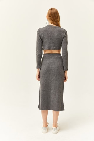 Crop top et jupe droite - Gris