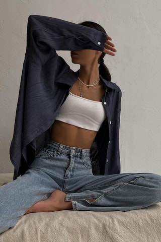 Jean flare taille haute - Bleu
