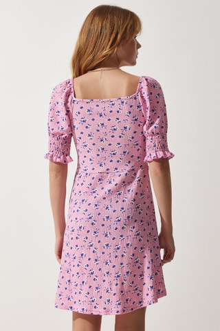 Robe droite - Blanc, bleu et rose