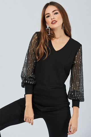 Top bi-matière - Gris et noir