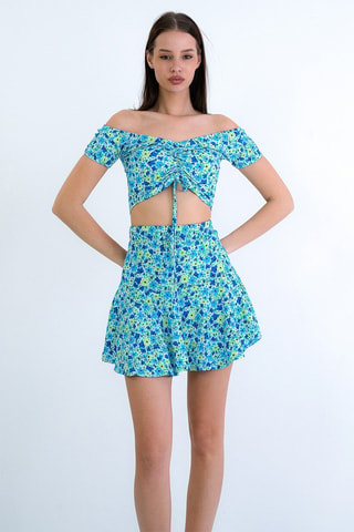 Crop top et minijupe taille haute - Bleu