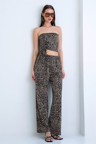 Top bustier et pantalon taille haute - Marron