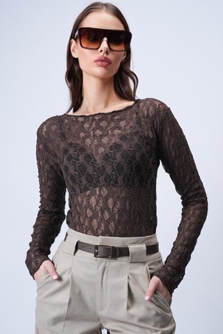 Top en dentelle - Marron