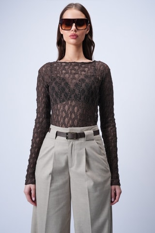 Top en dentelle - Marron