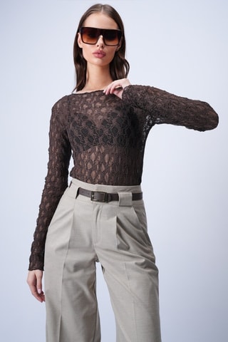 Top en dentelle - Marron