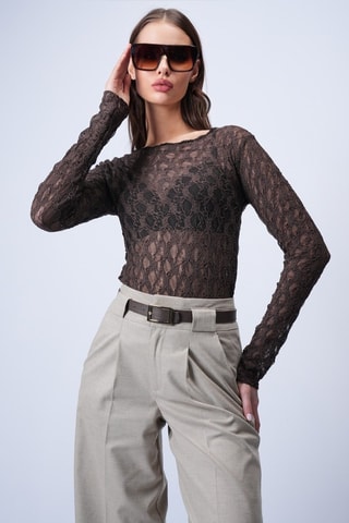 Top en dentelle - Marron