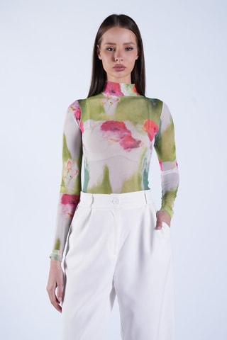Top - Blanc, vert et rose