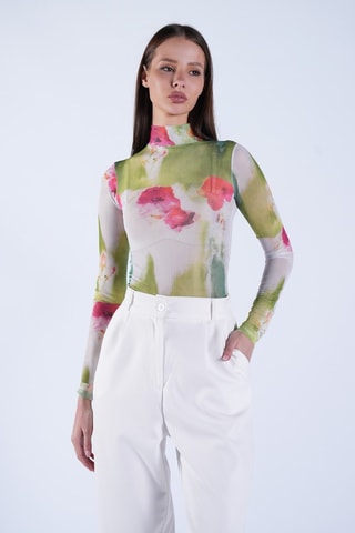 Top - Blanc, vert et rose