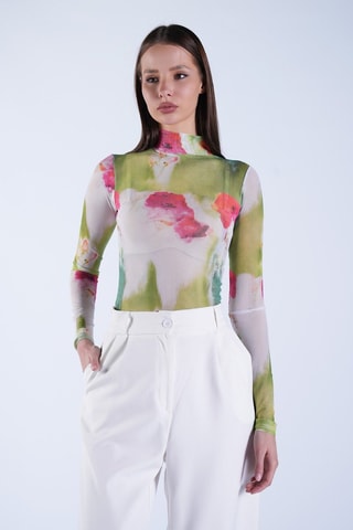 Top - Blanc, vert et rose