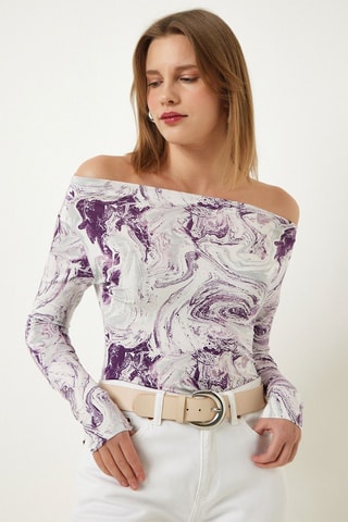 Top - Blanc, violet et vert