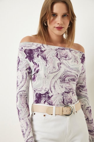 Top - Blanc, violet et vert