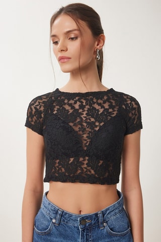 Crop top en dentelle - Noir