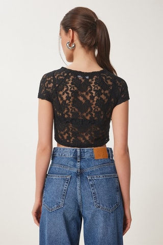 Crop top en dentelle - Noir