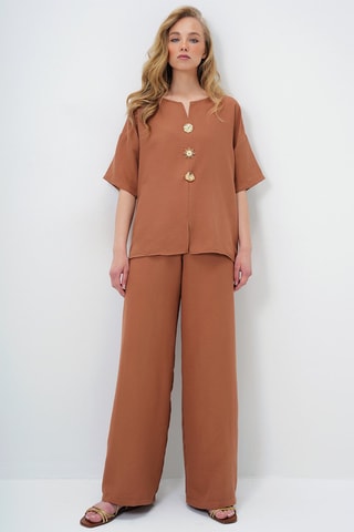 Blouse et pantalon taille haute - Marron