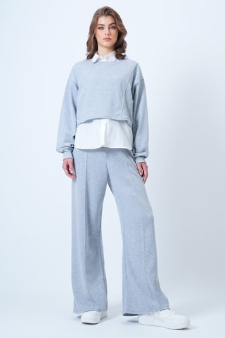 Sweat court et pantalon taille haute  mélangé - Gris
