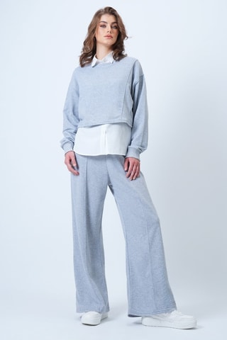 Sweat court et pantalon taille haute  mélangé - Gris