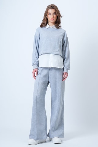 Sweat court et pantalon taille haute  mélangé - Gris