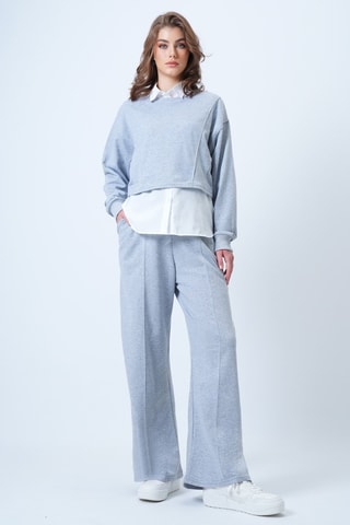 Sweat court et pantalon taille haute  mélangé - Gris