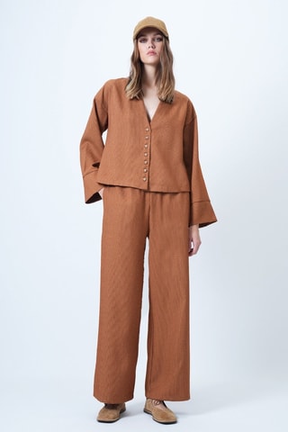 Veste et pantalon palazzo en velours - Marron