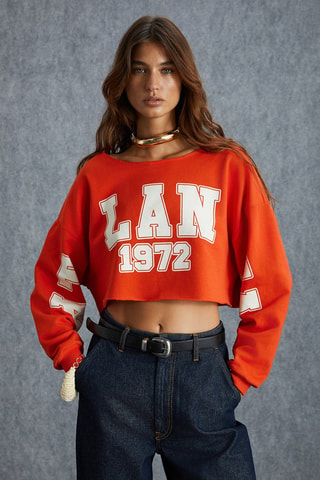 Sweat court en coton biologique - Blanc et rouge