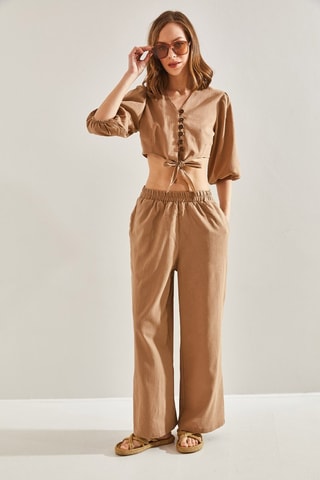Crop top et pantalon - Marron