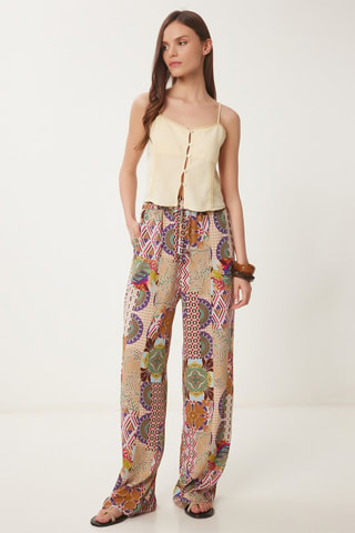 Pantalon wide legs taille haite - Beige