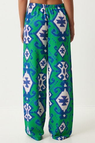 Pantalon palazzo en lin - Bleu et vert