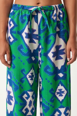 Pantalon palazzo en lin - Bleu et vert