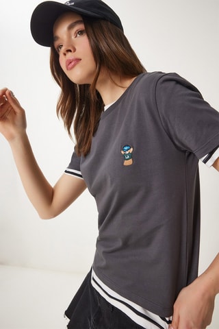 T-shirt - Blanc, bleu et gris