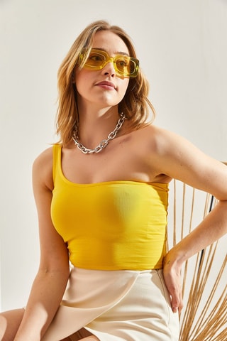 Crop top asymétrique - Jaune