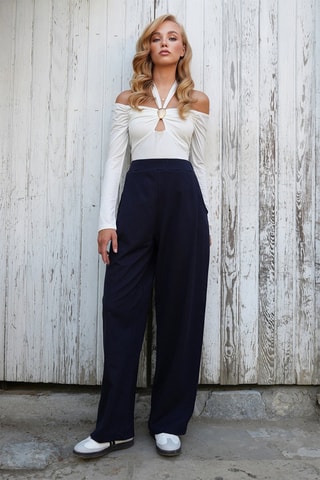 Pantalon palazzo taille haute - Bleu