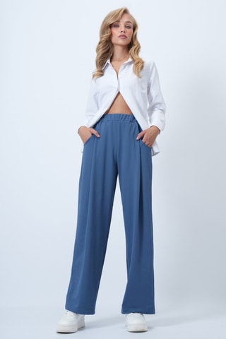Pantalon palazzo taille haute - Bleu