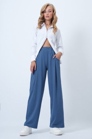 Pantalon palazzo taille haute - Bleu