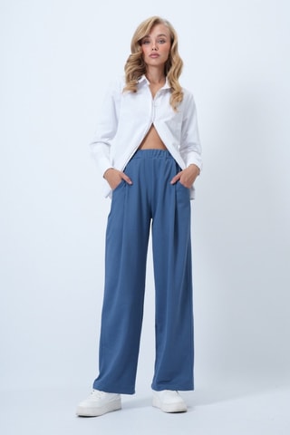 Pantalon palazzo taille haute - Bleu