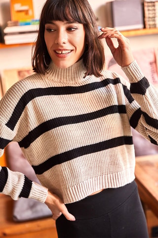Pull slim - Noir et beige