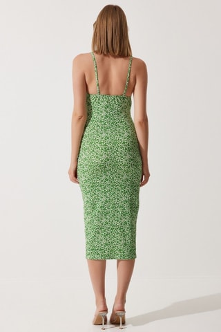 Robe midi - Blanc et vert