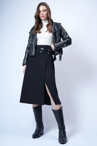 Jupe portefeuille taille haute - Noir