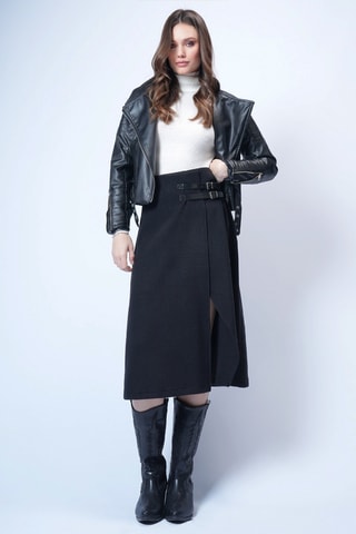 Jupe portefeuille taille haute - Noir