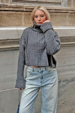 Pull court en laine - Gris