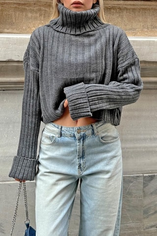 Pull court en laine - Gris