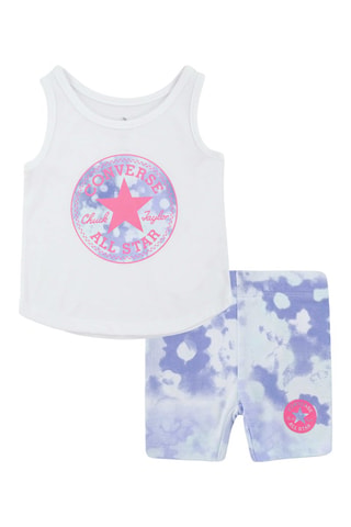 Débardeur et short tie and dye - Blanc, bleu et rose